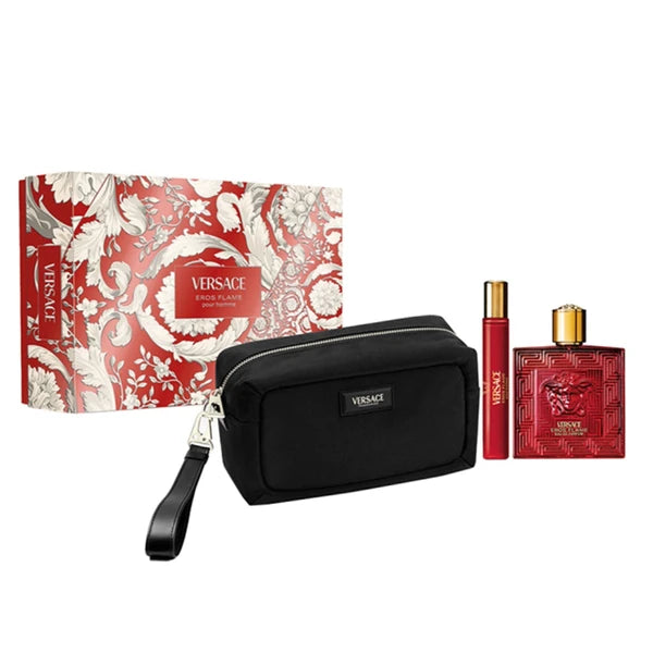 Eros Flame Apa De Parfum 100ml + Apa De Parfum 10ml + Cosmetic Bag
